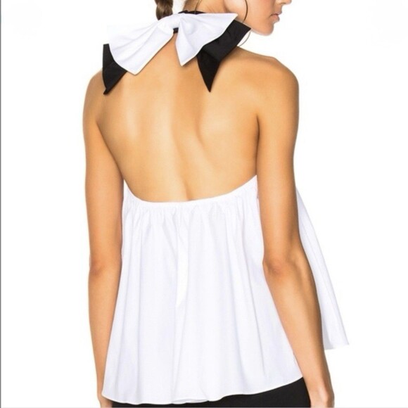 Caroline Constas Bow Halter Top White Sz M Volume Babydoll Peplum Color-block - Picture 15 of 15